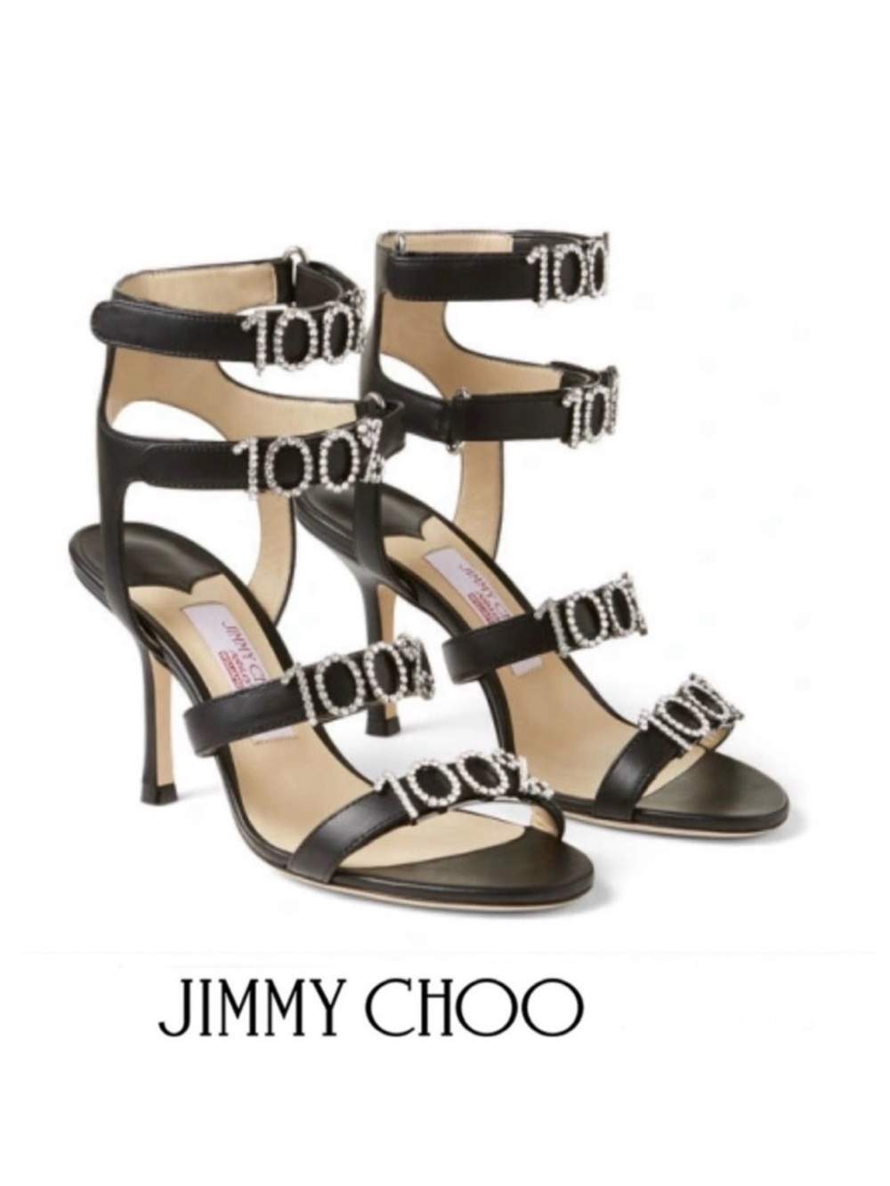 JIMMY CHOO x Ashley Williams Black Leather Crystal 100% Heel Sandals Sz 37.5